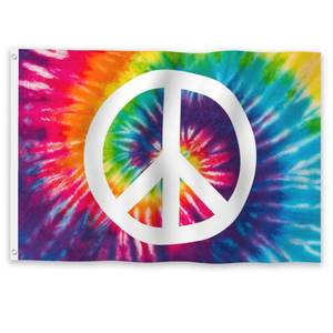 lot 6157 image: YongFoto Peace Flag 2x3ft Tie Dye Rainbow Hippie Flags Banner for Outdoor Celebrations Home Garden Porch Party Decoration Flags with 2 Sturdy Grommets Precision Machine Stitched