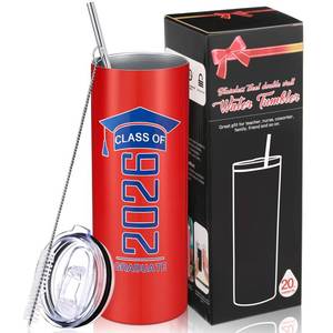 lot 6161 image: Patelai Class of 2026 Graduate Travel Mug for Her Him Inspirational Graduation Gifts for College High School Student 20 oz Insulated Tumbler with Straw Lid Brush(Stylish,Red, Blue and White)
