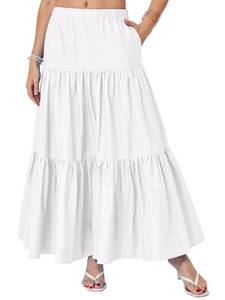 lot 6164 image: Yulaviniee Womenfts Boho Maxi Skirt with Pockets High Waisted Layered Tiered Casual A-Line Long Flowy Skirts White size M