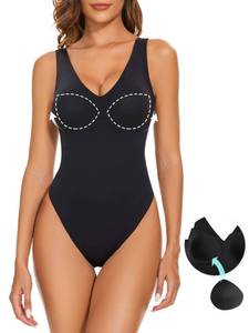 lot 6173 image: Decorus Womenfts Shapewear Tank Bodysuits - Plunge V Neck Sleeveless Shapewear Built in Bra V Backless Thong Body suits Tops Black XL