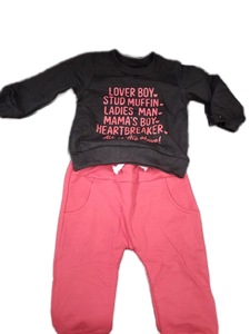 lot 6185 image: Childrenfts 2-Piece Outfit Black Sweatshirt Pink Pants size 3-5 years