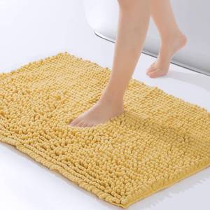 lot 6187 image: FRESHMINT Chenille Bathroom Rugs Mat 24inx17in, Non-Slip Bath Mat for Bathroom Floor and Bathtub, Washable Soft Shower Shag Bath Rugs, Durable Fluffy Thick Water Absorbent Microfiber Shower Mat, Yellow