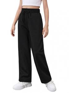 lot 6191 image: Ecolala Girls Loose Straight Leg Sweatpants High Waisted Baggy Joggers with Drawstring Black 13-14Y