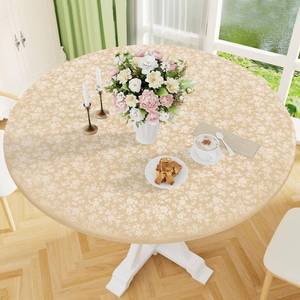 lot 6193 image: Smiry Round Picnic Tablecloth, Elastic Waterproof Fitted Heavy Duty Vinyl Tablecloths for 45in-56in Tables, Wipeable Washable Table Cover for Kitchen, Dining, Camping, Outdoor, Champagne