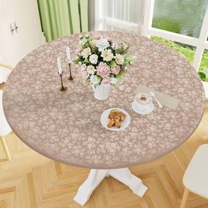lot 6195 image: Smiry Round Picnic Tablecloth, Elastic Waterproof Fitted Heavy Duty Vinyl Tablecloths for 45in-56in Tables, Wipeable Washable Table Cover for Kitchen, Dining, Camping, Outdoor, Khaki