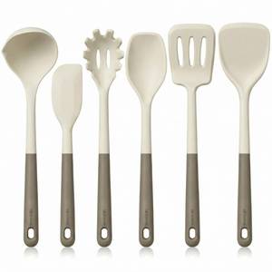 lot 6203 image: Nexhank Silicone Kitchen Utensils Set, 6-Piece Premium Food-Grade Silicone Cooking Utensils with Reinforced Core, 500°F Heat Resistant, BPA-Free, Dishwasher Safe Kitchen Tools, Cream White and Mocha incomplete