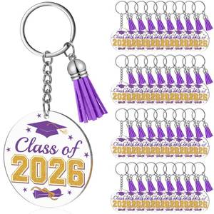 lot 6210 image: Kigeli 30 Pcs Prom 2026 Graduation Keychains Gifts Class of 2026 Acrylic Keychains with Tassel for College High School(Purple,Class)