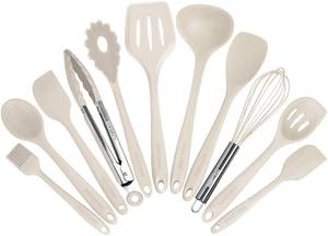 lot 6217 image: Kitchen Utensil Set - 11 Cooking Utensils - Colorful Silicone Kitchen Utensils - Nonstick Cookware with Spatula Set - Colored Best Kitchen Tools Kitchen Gadgets (Khaki)