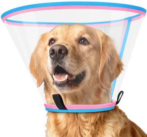 lot 6222 image: Soft Dog Cone Collar for Dogs After Surgery, Transparent Cone for Dogs to Stop Licking, Breathable Dog Neck Cone for Small Medium Large Dog, Adjustable Elizabethan Pet Recovery Collar (Pink, Size 4)