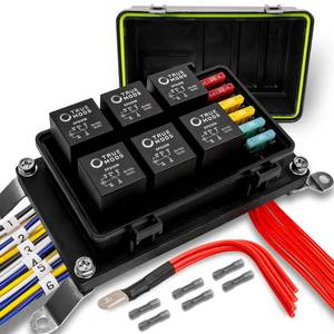 lot 11800 image: True Mods Waterproof 12V Fuse Relay Box Block Kit wPre-Wired Harness 12 and 16AWG 6 Gang Bosch Style 5Pin 30A40A Universal Relay and Fuse Panel for DC Auto Automotive Vehicle Car Marine Boat Jeep UTV