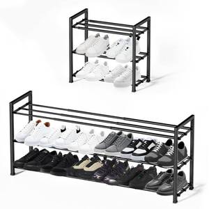 lot 11807 image: hotqueen 3-Tier Expandable Shoe Rack, 17in-41in Adjustable Shoe Shelf Storage Organizer, Heavy Duty Metal Free Standing Shoe Rack for Entryway Closet Doorway, Suitable for Families and Renters