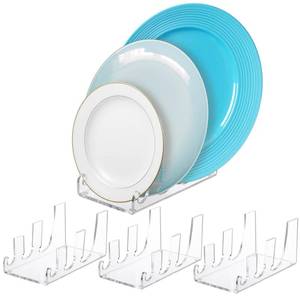 lot 11833 image: Yoande 4 Pcs 3 Tier Plate Dinnerware Display Stand Acrylic Clear Plate Stand China Platters Holder Setting Racks for Kitchenware Display Cabinet Organizer