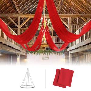 lot 11851 image: MODFUNS Ceiling Drape Hanging Kit Ceiling Drape Kit 12 Inch Ceiling Hanging Ring with 2 Panels 5x20ft Ceiling Draping Fabric Red Chiffon Ceiling Drapes for Weddings Parties Banquet Ceiling Decor