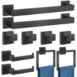 lot 11872 image: Gypie Bathroom Accessories Set 10-Piece Stainless Steel Modern Wall Mount Towel Racks for Bathroom 16In, Matte Black