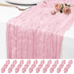 lot 11878 image: 10 Pack Pink Cheesecloth Table Runner 17x108 Inch Semi Sheer Boho Rustic Gauze Cheese Cloth Table Runners for Wedding Party Birthday Baby Shower Home Dcor(Used)