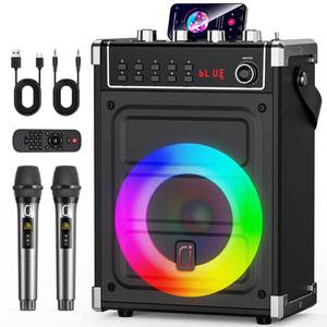 lot 11881 image: JYX Karaoke Machine with 2 Wireless Microphones, Portable BassTreble Bluetooth Speaker with LED Light, Support TWS, AUX in, FM, REC PA System with Remote Control, Supply for PartyAdultsKids