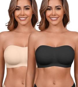 lot 12267 image: DEANGELMON Strapless Bras for Women Seamless Padded Bandeau Bra Non-Slip Silicone Tube Top Wireless Push Up Convertible Bralettes(2P5,L)