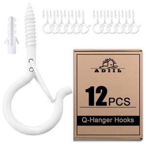 lot 12269 image: ADIIL 12 PCS Q Hanger Hooks with Safety Buckle, Windproof Screw Hooks for Hanging Outdoor String Lights, Plants, Christmas Patio Lights, 2.2 Inches, White