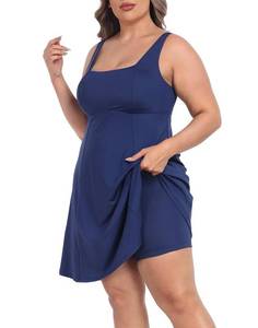 lot 12272 image: HDE Womens Plus Size Tennis Athletic Workout Dress Adjustable Straps Exercise Golf Dress with Built-in Shorts and Bra Navy Blue - Size  22