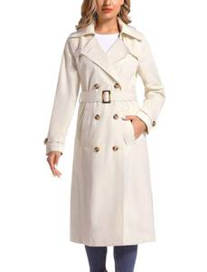 lot 12274 image: poonyfesh Womenfts Waterproof Long Trench Coat Double Breasted Length Classic Lapel Belt Coat With Removable Hood Beige XX-Large
