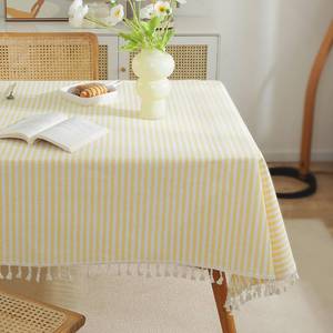 lot 12276 image: meioro Striped Tablecloth Rectangle Tablecloths Cotton Blend Table Cloth Washable Tabletop Decorative Fabric Table Cover for Kitchen Dinning (Yellow, 60 x 102 Inch)