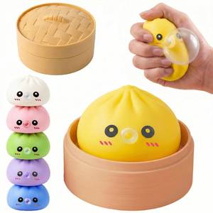 lot 12316 image: Dumpling Squishy Toy with Bubble Blowing Feature, Squishy Dumpling Stress Relief Toy, Cute Bao Bun Squeeze Toy with Steamer Box, Soft Sensory Fidget Desk Toy Gift (1, Yellow)