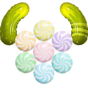 lot 12333 image: Christmas Pickle Balloons Colorful Macaron Candy Balloons for Pickle Ornaments for Christmas Tree Fun Christma Ornaments Candyland Party Decorations Funny Pickled Party Decor Supplies