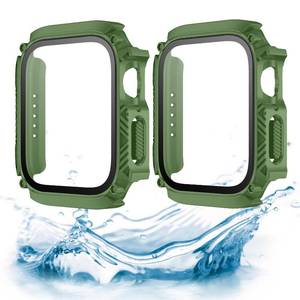 lot 12342 image: AEXUTDA 2-Pack for Apple Watch Series 9 8 7 Waterproof Case with Tempered Glass Screen Protector Ultra-Thin for 41mm -  2 Green 2 Black