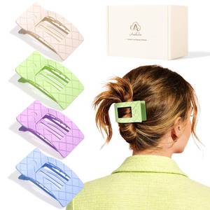 lot 12348 image: Amlaidu Medium Flat Hair Claw Clips for Women Thin Thick Hair, Stylish Strong Hold Non Slip Square Hair Clips, Cozy French Lay Down Hairclips, Green, Purple, Blue, Gardenia, 4 Pcs