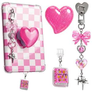 lot 12349 image: Enyyfit Compatible with Kindle Decorating Accessories Set and Kindle Charms ChainIncldiing Dust Plug Charm Type C, 3PCS Cute Pink Heart Bow Resin Decor for E-Readers and Phones