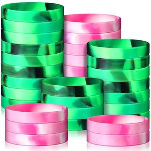 lot 12365 image: Ecally 36 Pcs Pink and Green Party Favors Rubber Bracelets Wristbands Colored Blank Bracelets Pink Rubber Wrist Bands Green Silicone Wristbands Party Favors Birthday Supplies Decorations for Men Women
