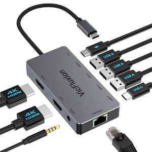 lot 12369 image: USB C Docking Station Dual Monitor, 9-in-1 USB Hub with 2 HDMI 4K60HZ, 11000Mbps Ethernet, 3 USB 3.0, 1 Type C, 1 PD Charging, 13.5mm Audio, Dock for LaptopComputerTabletsWindows