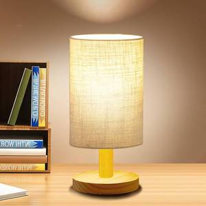 lot 12378 image: pickrelax Small Table Lamp for Bedroom - Inline Control, Bedside Lamp for Warm Light LED Desk Lamp, Wood Base Round Flaxen Fabric Shade for Kids Room, Living Room, College Dorm, Home, Office