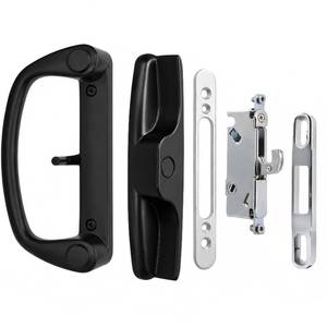 lot 12379 image: Teilmix Universal Aluminum Sliding Glass Door Handle, Fits Offset and Centered 3-1516in Hole Spacing, 1-12in to 2in Thick Patio Doors, Inline Replacement with Mortise Lock, Non-Handed, Durable Black