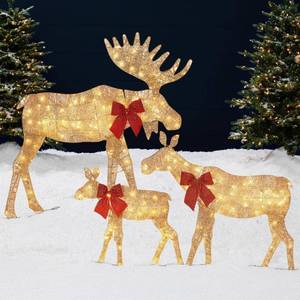 lot 13349 image: 4 ft. 3-Piece Lighted 2D Christmas Moose Outdoor Decoration with 195 LED Lights and Stakes in Gold