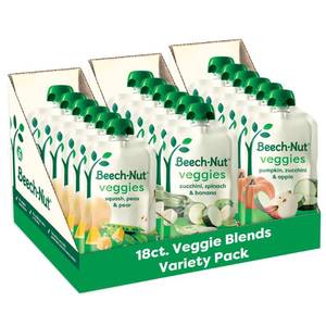 lot 13391 image: Beech-Nut Baby Food Pouches Variety Pack, Veggie Purees, 3.5 oz (18 Pack)