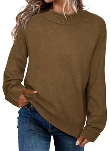lot 14278 image: Womens Oversized Mock Neck Sweater Chunky Winter Warm 2025 Tunic Sweaters Loose Long Sleeve Casual Fall Knit Pullover Top Brown S