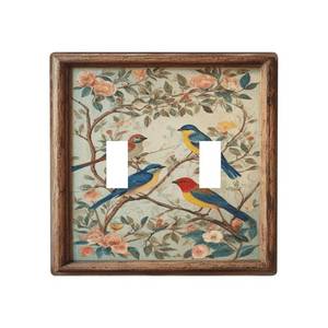 lot 14299 image: Decorative Art Light Switch Covers Vintage Bird - Flower Painting 2 Gang Double Toggle Wall Plate Decorative Switchcover Electrical Switchplate for Home Decor