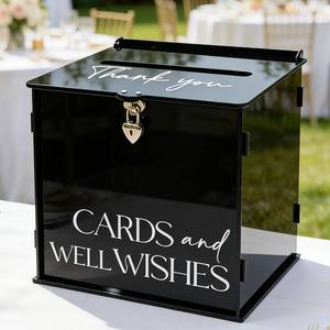 lot 14305 image: SOFARKKT Black Acrylic Card Box with Lock and Slot, Gothic Wedding Card Boxes for Reception, Elegant Money Envelop Gift Cards Box for Party Wedding Birthday Baby Shower Graduation Table Decor