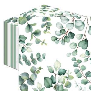 lot 14306 image: 50 Count Eucalyptus Leaf Paper Napkins, Disposable Greenery Green Leaves Cocktail Napkins for Birthday, Baby Shower, Bridal, Wedding, Garden Tea Party, and Picnic Table Decorations