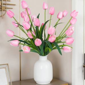 lot 14344 image: Homsunny 18.9 inLarge Pink Simulation Tulip Artificial Flowers, 30-Pack. Perfect for Spring Weddings, Valentinefts Day, Easter, Motherfts Day, and Elegant Home and Table vase Arrangements.
