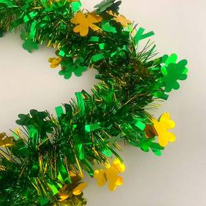 lot 14350 image: 33FT St Patrickfts Day Tinsel Garland Decorations Green and Gold Shamrock Irish Decor Shiny Thick Metallic Twist Hanging Wreath for St. Patrickfts Day Home Indoor Outdoor Party Supplies-(GreenGold)