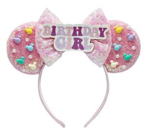 lot 14354 image: Birthday Mouse Ears Headband With Shiny Sequins and Cute Exquisite Decoration, for Costume Cosplay Glitter Party, Pink TGF
