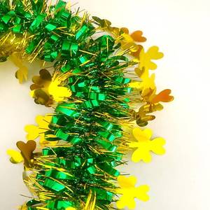 lot 14363 image: 33Ft St Patrickfts Day Tinsel Twist Garland Decorations Shiny Thick Shamrock Metallic Hanging Wreath for St Patricks Day Parade Floats and Other Holidays Party Hanging Decor Supplies