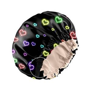 lot 14369 image: Zewurtuw Satin Hair Bonnet Silk Bonnet for Sleeping Reusable Double Layer Elastic Adjustable Hair Caps Cute Aesthetic Women Girls-Colorful Hearts