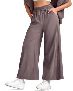 lot 14372 image: G4Free Gaucho Pants for Women Dailywear with Pockets Lightweight Elastic Waisted Travel Palazzo Trousers(Taupe,XL)