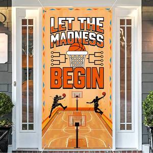 lot 14379 image: College Basketball Party Decorations Banner Door Cover, 6x2.9 FT Let the Madness Begin Door Banner Decorations, Basketball Theme Party Supplies for Classroom, Basketball Party Decorations Outdoor