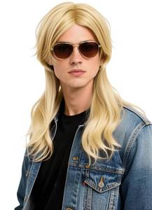 lot 14388 image: HORTYZON Menfts Gold Wig and Glasses Set 1980s Punk Halloween Costume Wig (BlondeMedium)