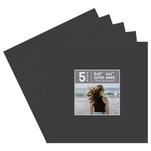 lot 14402 image: Golden State Art, Pack of 5 Acid Free Bevel Cut 4-Ply Thickness White Core Picture Mats for Photos (Black, 8x8 for 4x4 Photo)