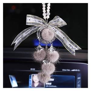 lot 14403 image: ZIMISI Bling Car Rear View Mirror Accessories, Plush Ball Pearl Automotive Hanging Ornament Pendant, Crystal Rhinestone Auto Rear View Mirror Charm, Lucky Star Car Decorations for Women (Grey)